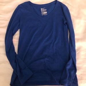 Blue long-sleeve Nike running shirt
